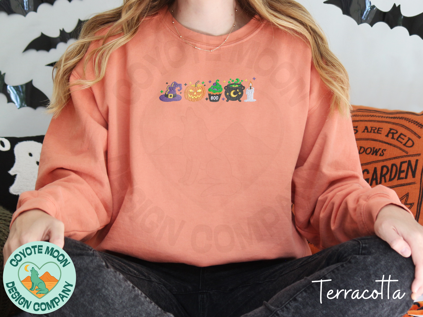 Cute Halloween Icons Shirt | Embroidered Spooky T-shirt Or Sweatshirt | Comfort Colors
