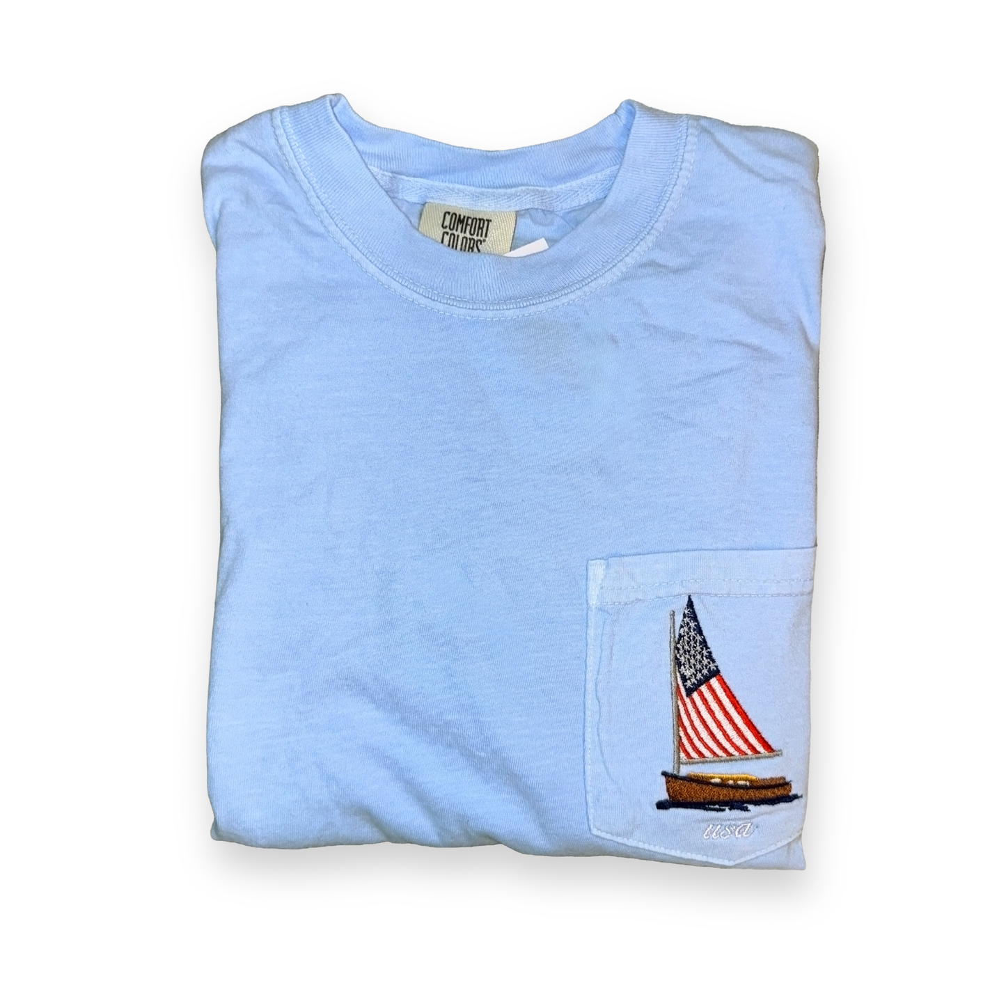 American Flag Sailboat Pocket Tee – Comfort Colors