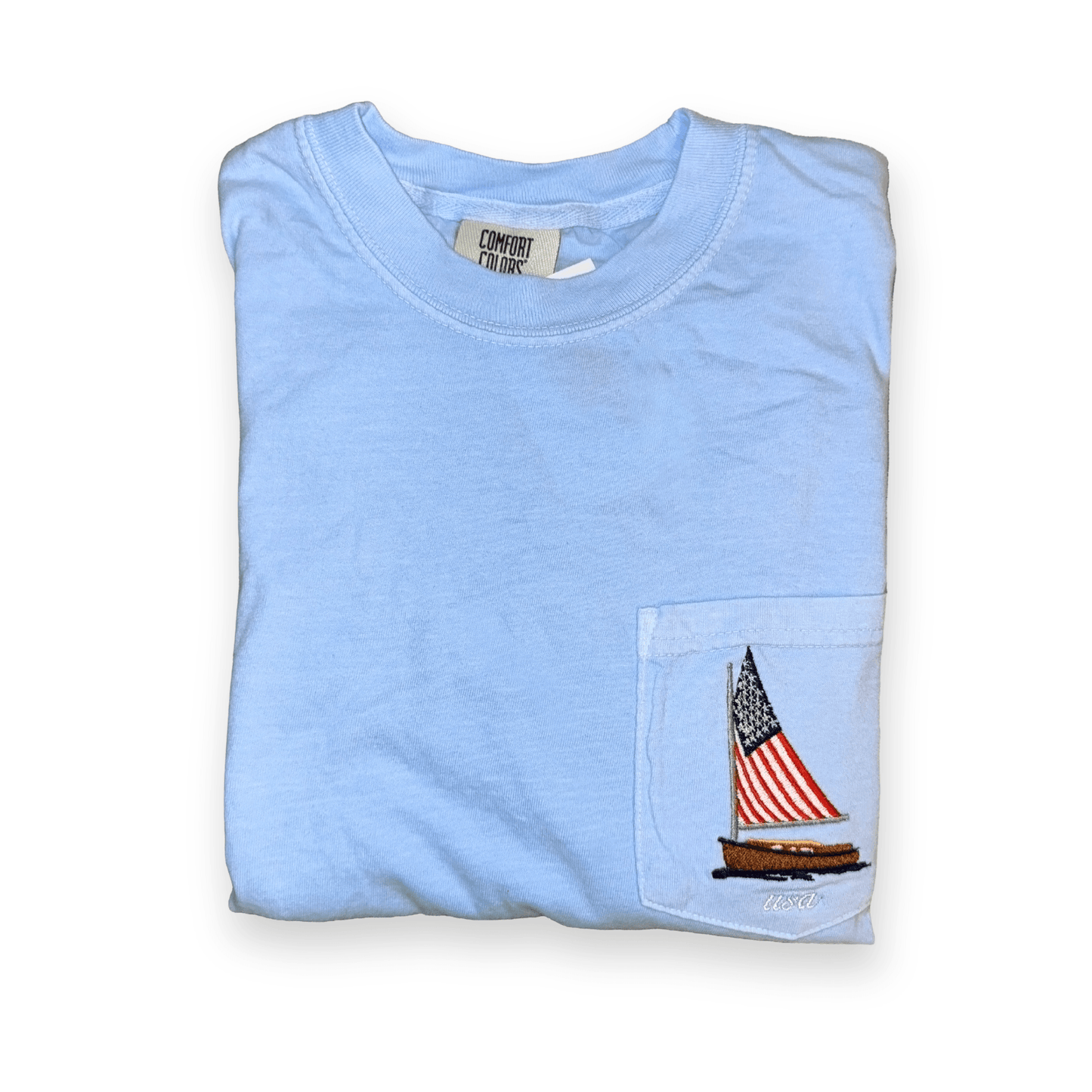 American Flag Sailboat Pocket Tee – Comfort Colors