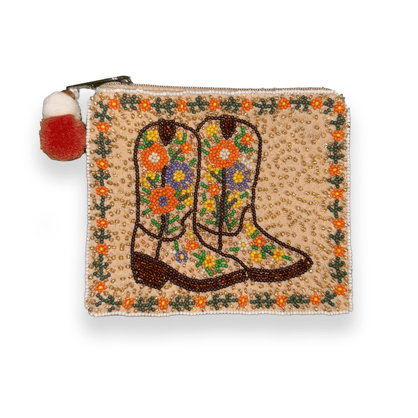 Floral Cowboy Boot Beaded Pouch