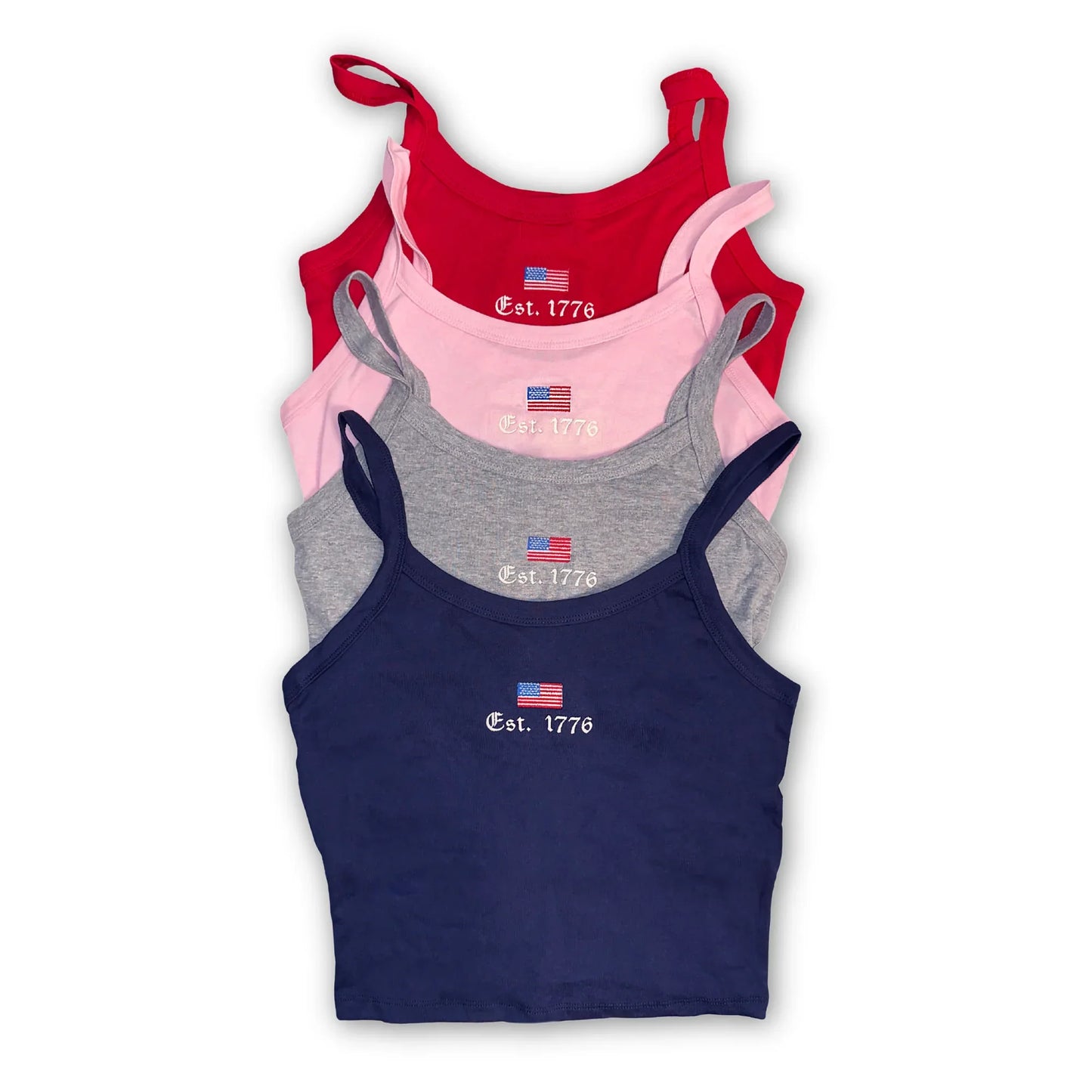American Flag "Est. 1776" Embroidered Crop Tank Top