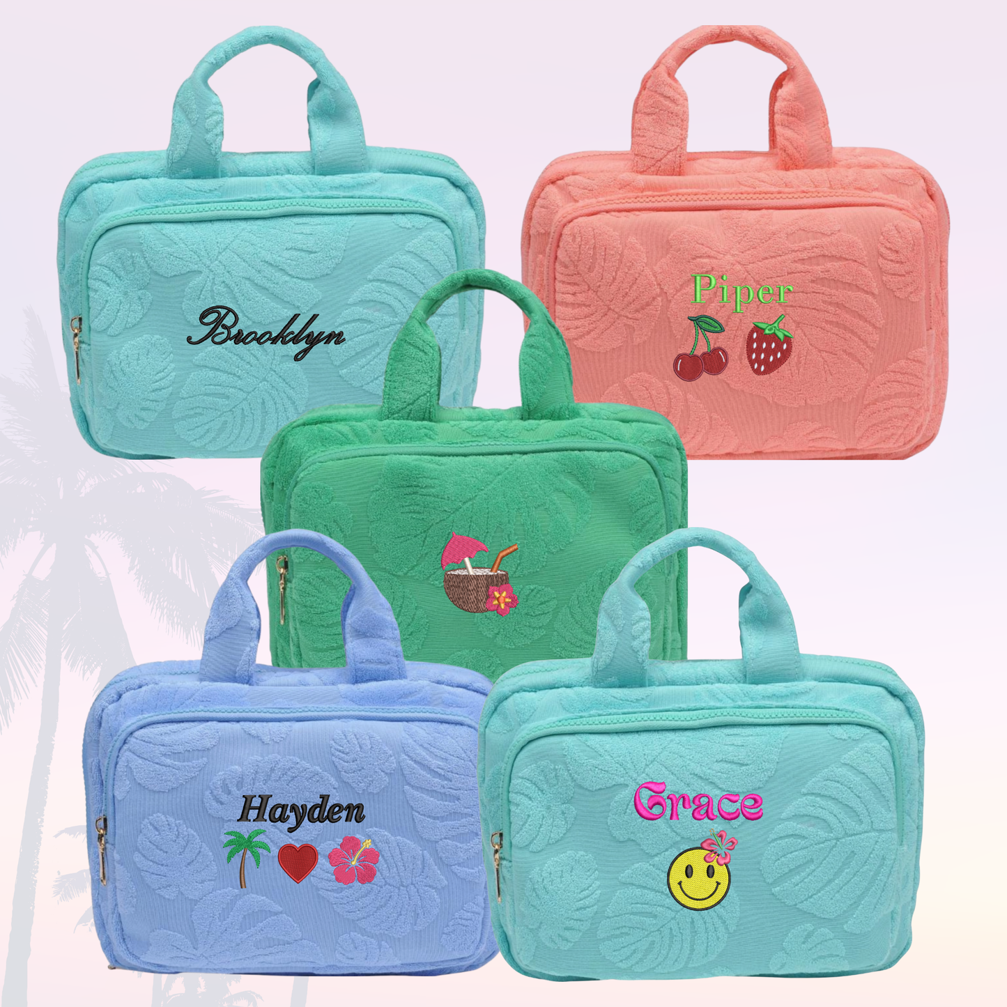 Beachside Terry Travel Case- Embroidered Toiletry Bag