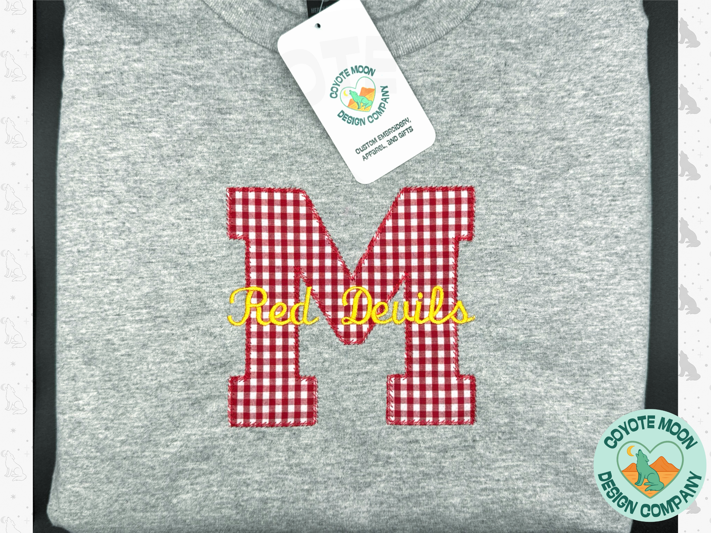 Custom Embroidered School Spirit Gingham Single Letter T Shirt or Sweatshirt