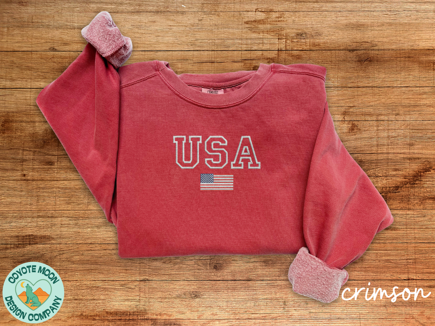 USA With Flag Embroidered Sweatshirt | Patriotic Comfort Colors Crewneck