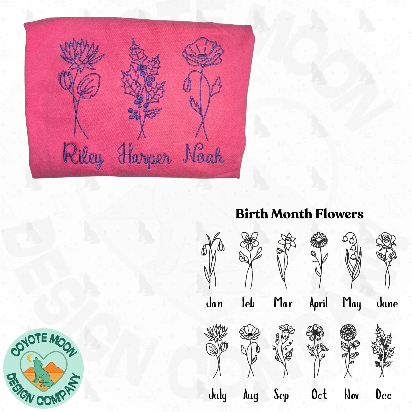Birth Month Flowers Customizable Shirt - Coyote Moon Design Company