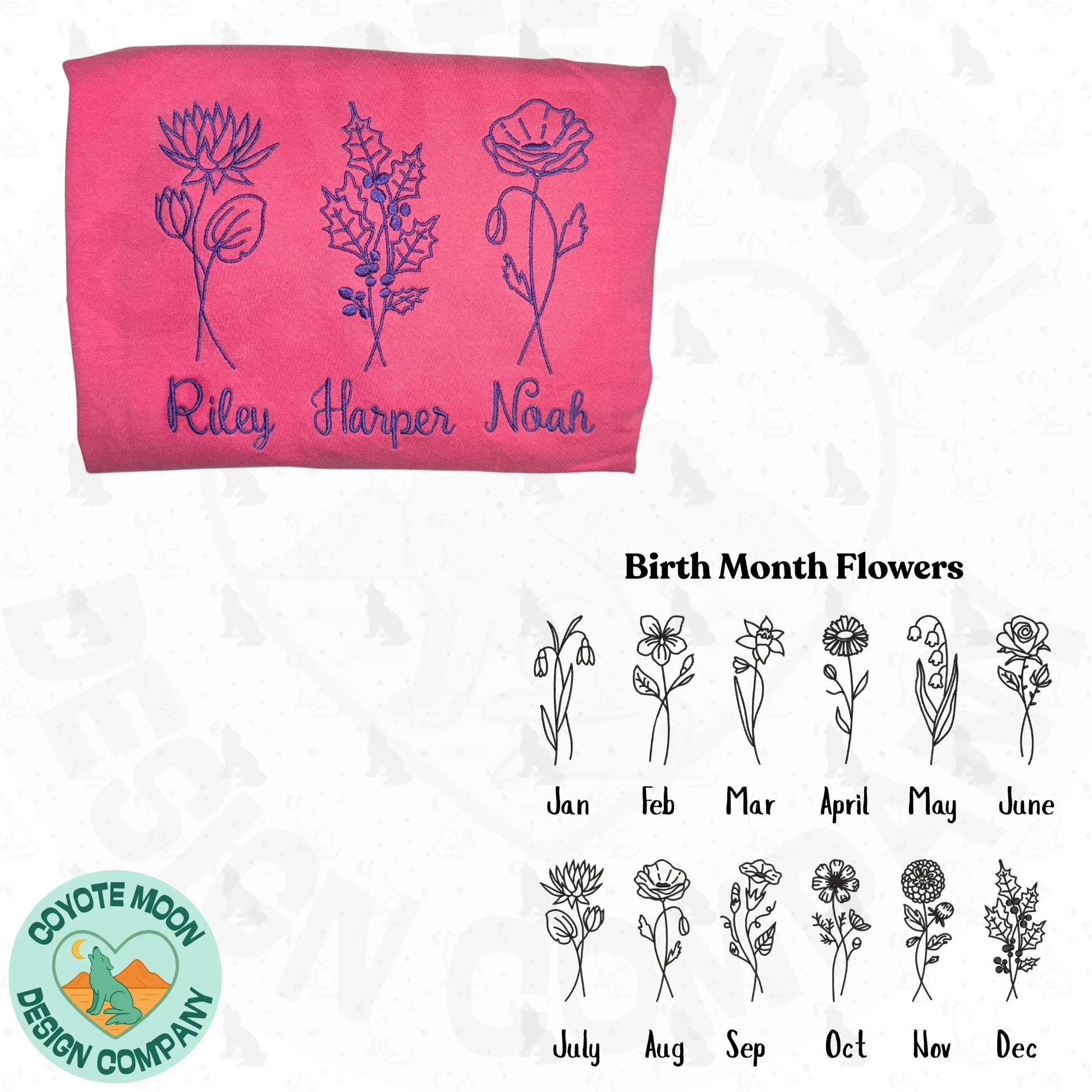 Birth Month Flowers Customizable Shirt - Coyote Moon Design Company