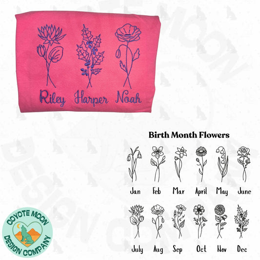 Birth Month Flowers Customizable Shirt - Coyote Moon Design Company