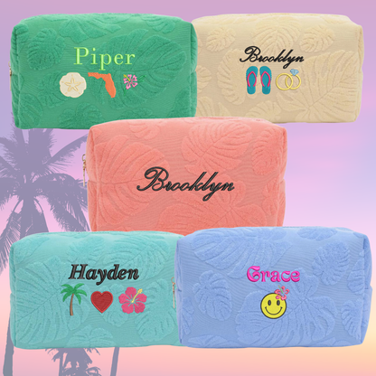 Beachside Terry Pouch - Embroidered Makeup & Travel Bag