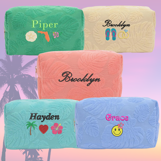 Beachside Terry Pouch - Embroidered Makeup & Travel Bag