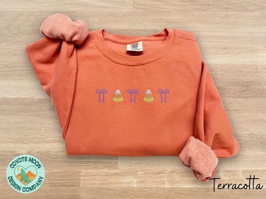 Embroidered Candy Corn Bow Halloween Shirt | Comfort Colors Tee or Sweatshirt