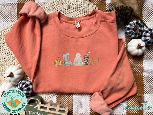 Cozy Season Icons Embroidered Sweatshirt | Fall & Winter Apparel | Comfort Colors Crewneck