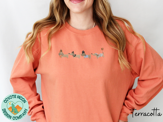 Halloween Dachshunds Embroidered Shirt| Cute Wiener Dog Crewneck, Comfort Colors, Spooky Season Apparel, Dog Lover Gift