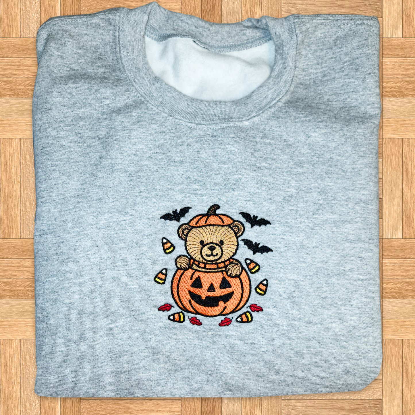 Halloween Jack-O-Lantern Bear Embroidered Sweatshirt — Hoodie or Crewneck
