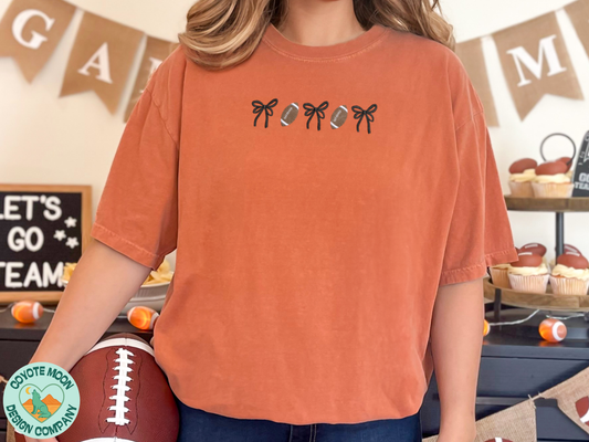 Customizable Football & Bows Embroidered Shirt | Game Day Tee
