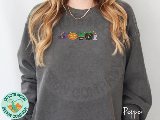 Cute Halloween Icons Shirt | Embroidered Spooky T-shirt Or Sweatshirt | Comfort Colors