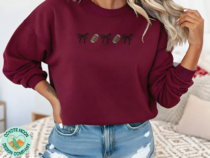 Customizable Football & Bows Embroidered Sweatshirt | Game Day Crewneck or Hoodie - Coyote Moon Design Company