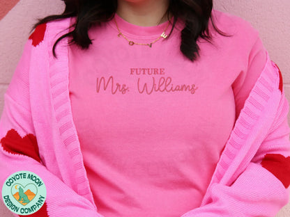 Custom Embroidered Mrs. Last Name T-Shirt - Coyote Moon Design Company