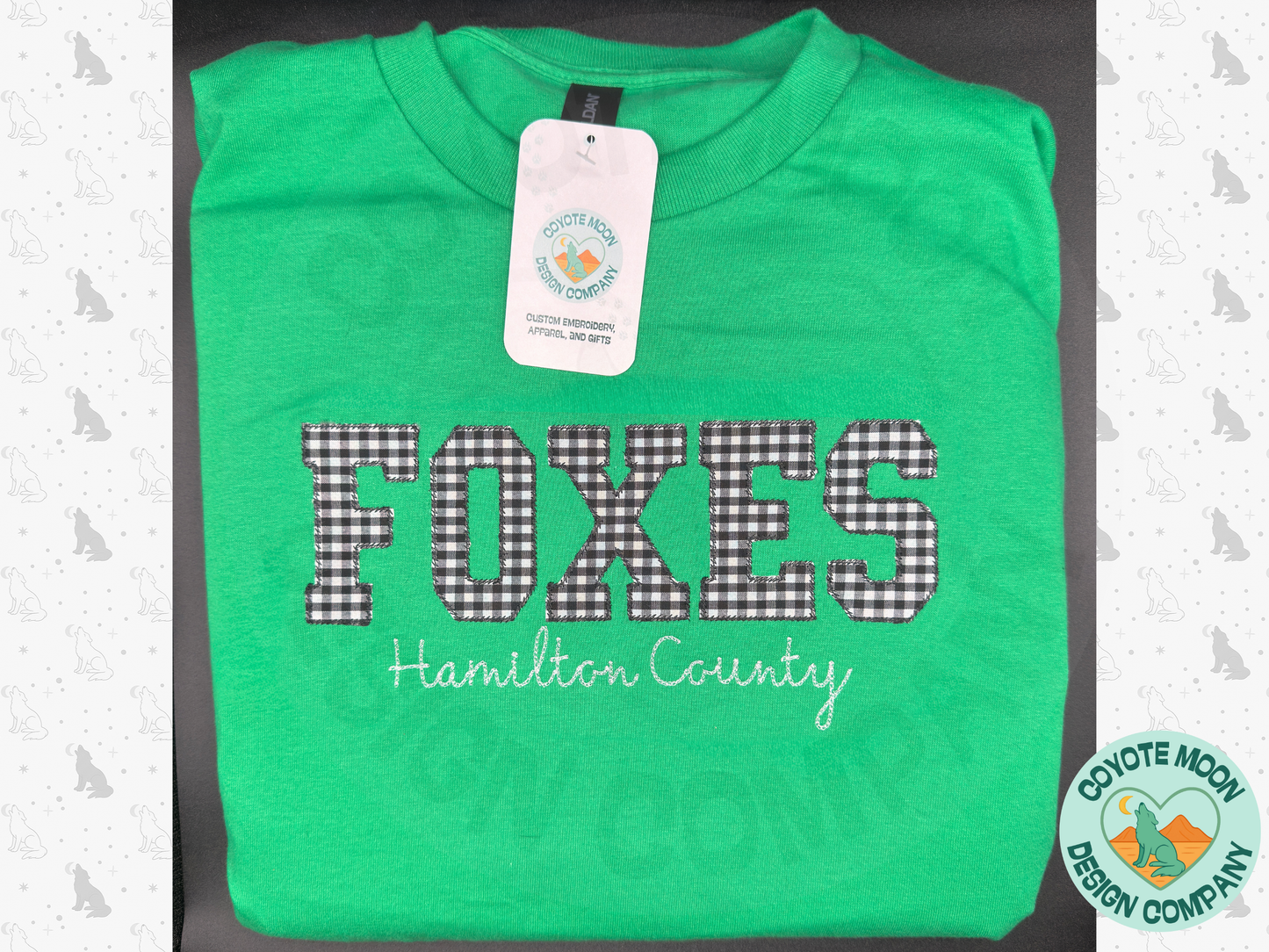 Custom Embroidered Gingham Applique With Chain Stitch Script