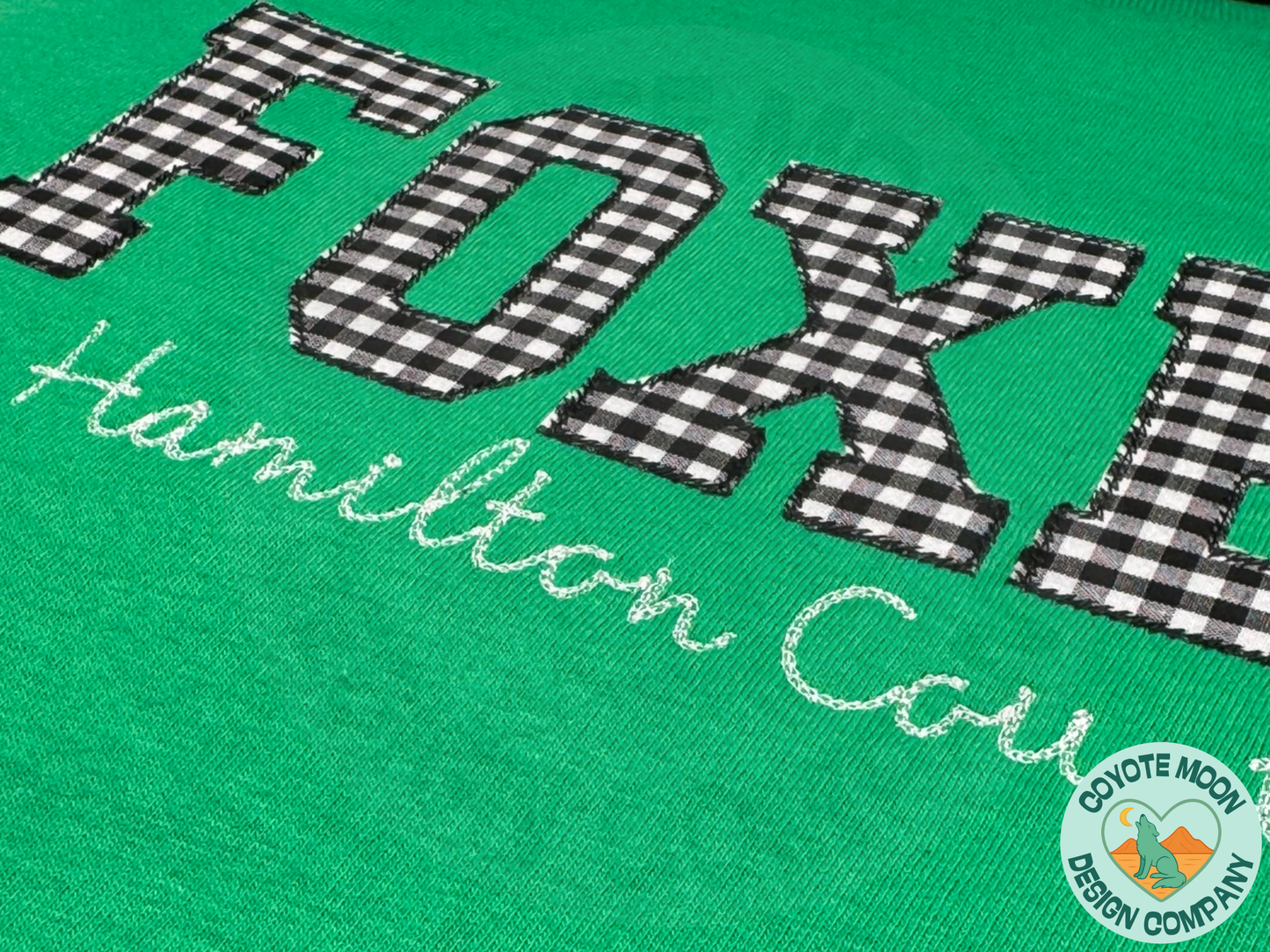 Custom Embroidered Gingham Applique With Chain Stitch Script