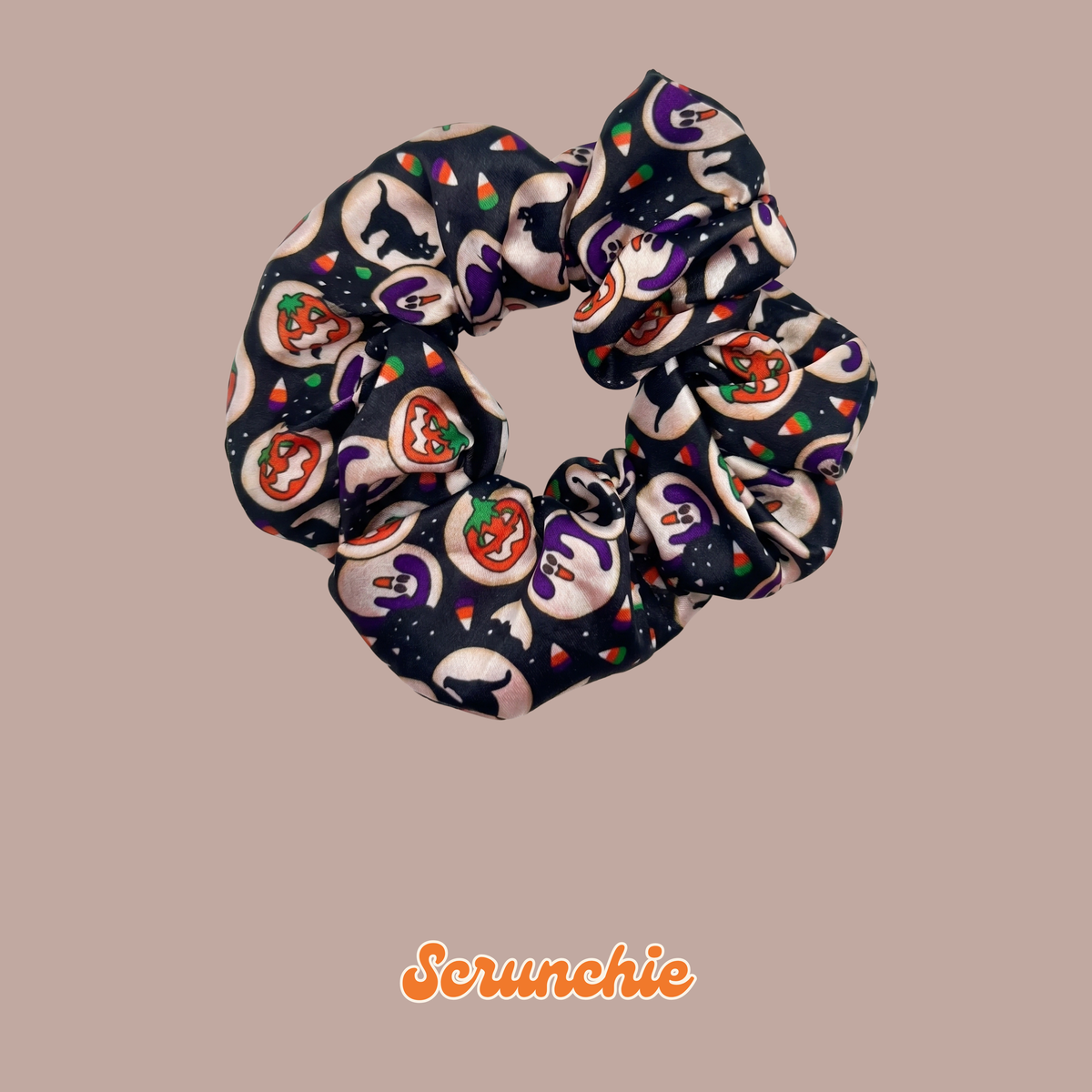 Satin Halloween Sugar Cookie Hair Scrunchie
