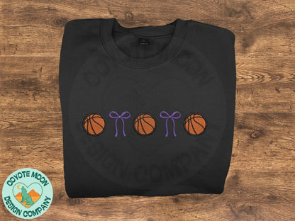 Basketball & Bows Embroidered Sweatshirt - Coyote Moon Design Company