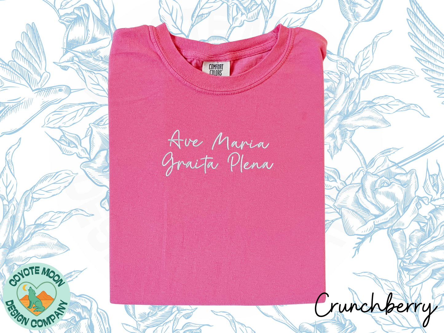 Ave Maria Gratia Plena Embroidered T-Shirt | Catholic T-Shirt | Marian Devotion Apparel