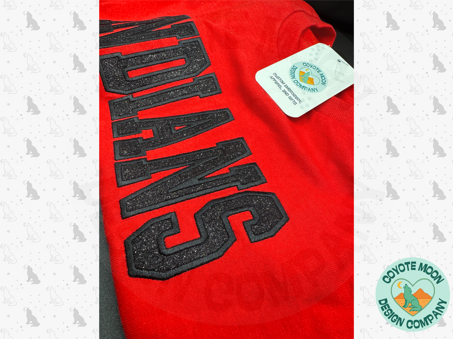 Custom Mascot School Spirit Glitter Applique Embroidered Shirt