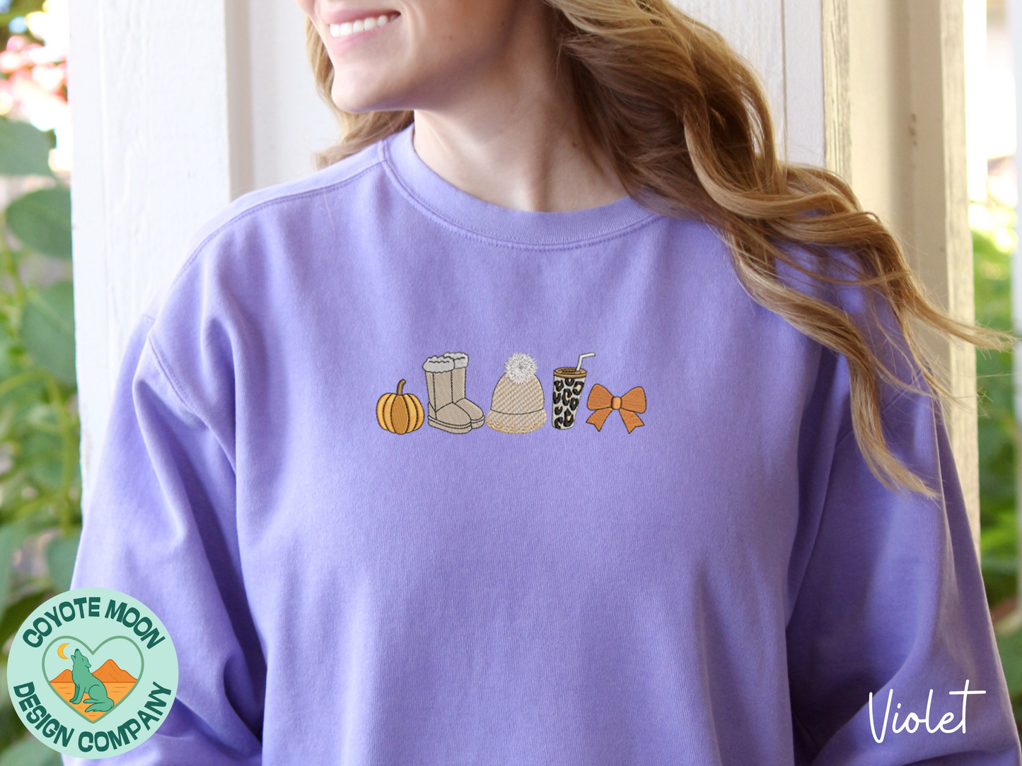 Cozy Season Icons Embroidered Sweatshirt | Fall & Winter Apparel | Comfort Colors Crewneck