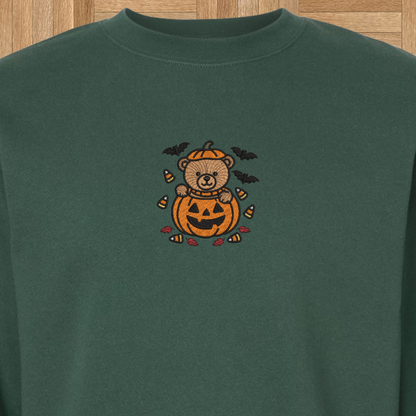 Halloween Jack-O-Lantern Bear Embroidered Sweatshirt — Hoodie or Crewneck