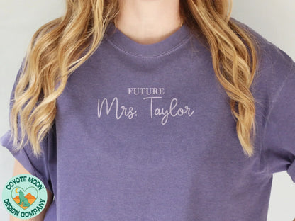 Custom Embroidered Mrs. Last Name T-Shirt - Coyote Moon Design Company