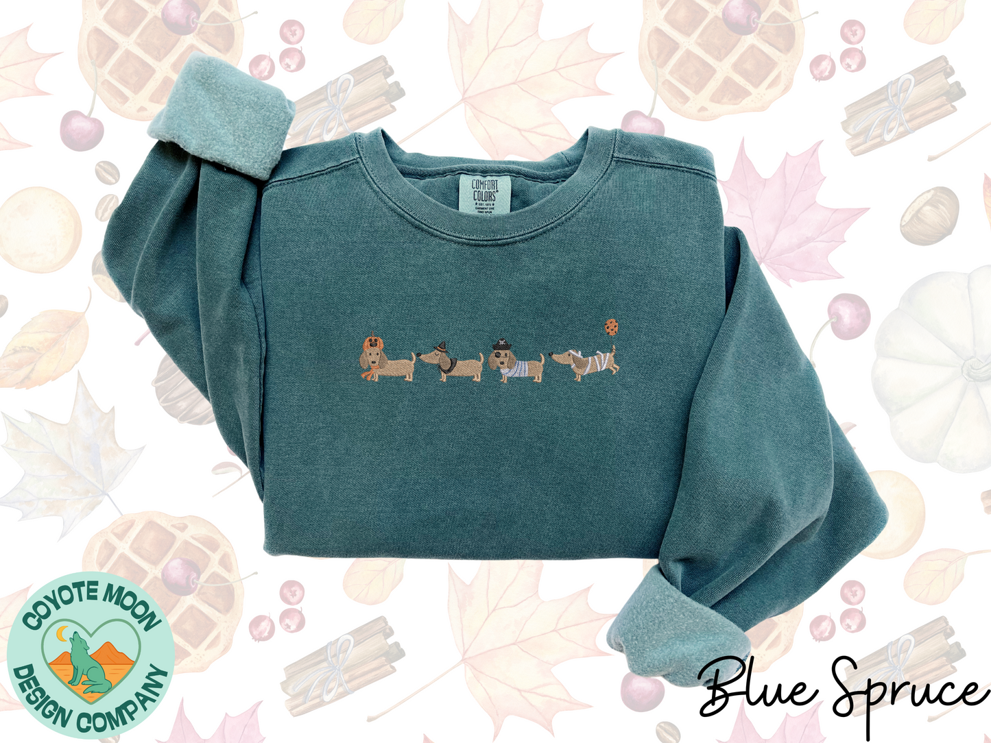 Halloween Dachshunds Embroidered Shirt| Cute Wiener Dog Crewneck, Comfort Colors, Spooky Season Apparel, Dog Lover Gift