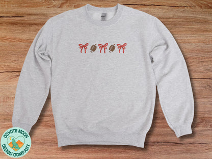 Customizable Football & Bows Embroidered Sweatshirt | Game Day Crewneck or Hoodie - Coyote Moon Design Company