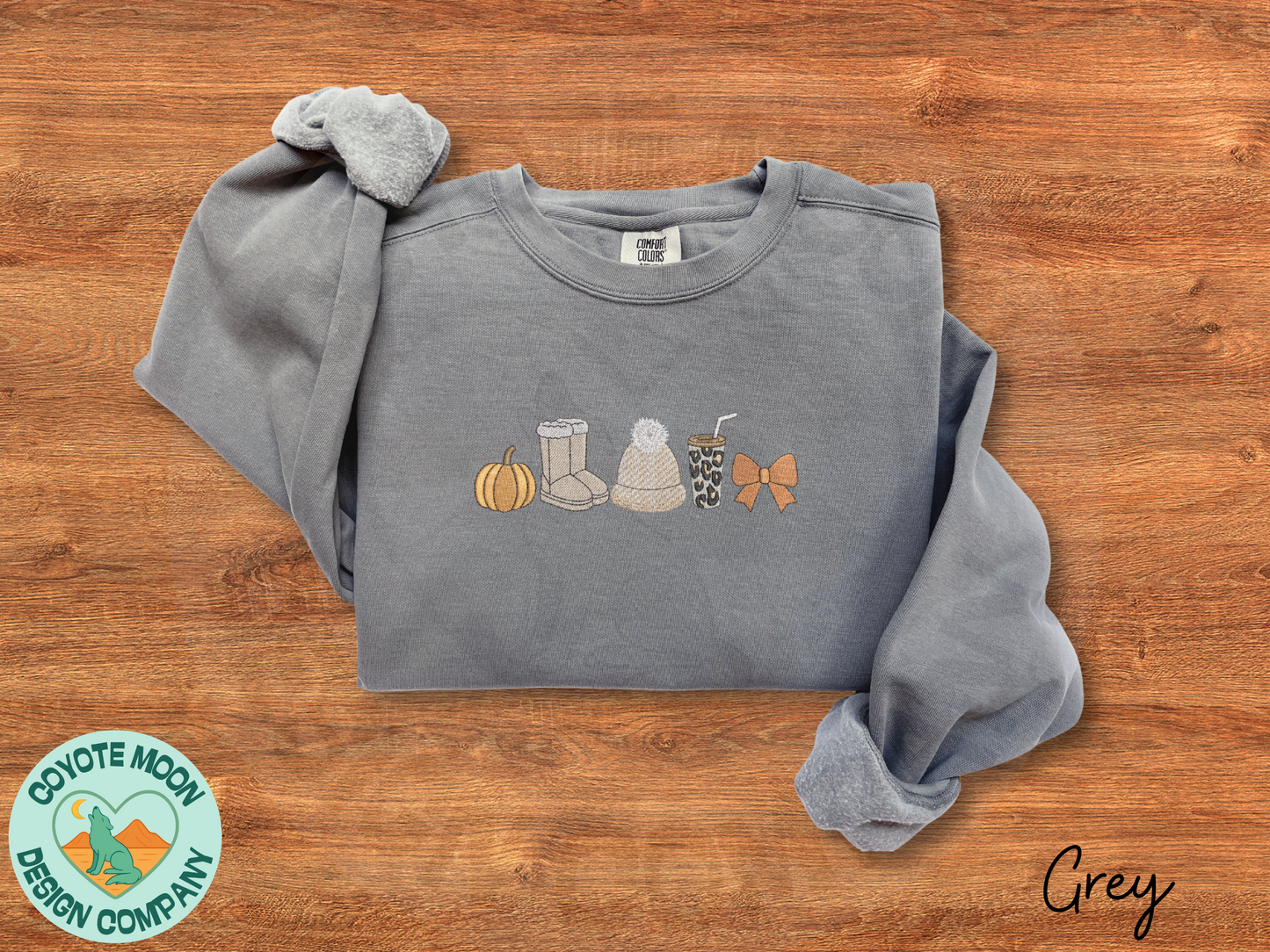 Cozy Season Icons Embroidered Sweatshirt | Fall & Winter Apparel | Comfort Colors Crewneck
