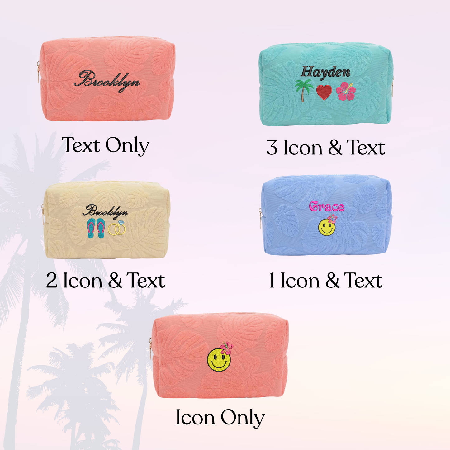 Beachside Terry Pouch - Embroidered Makeup & Travel Bag