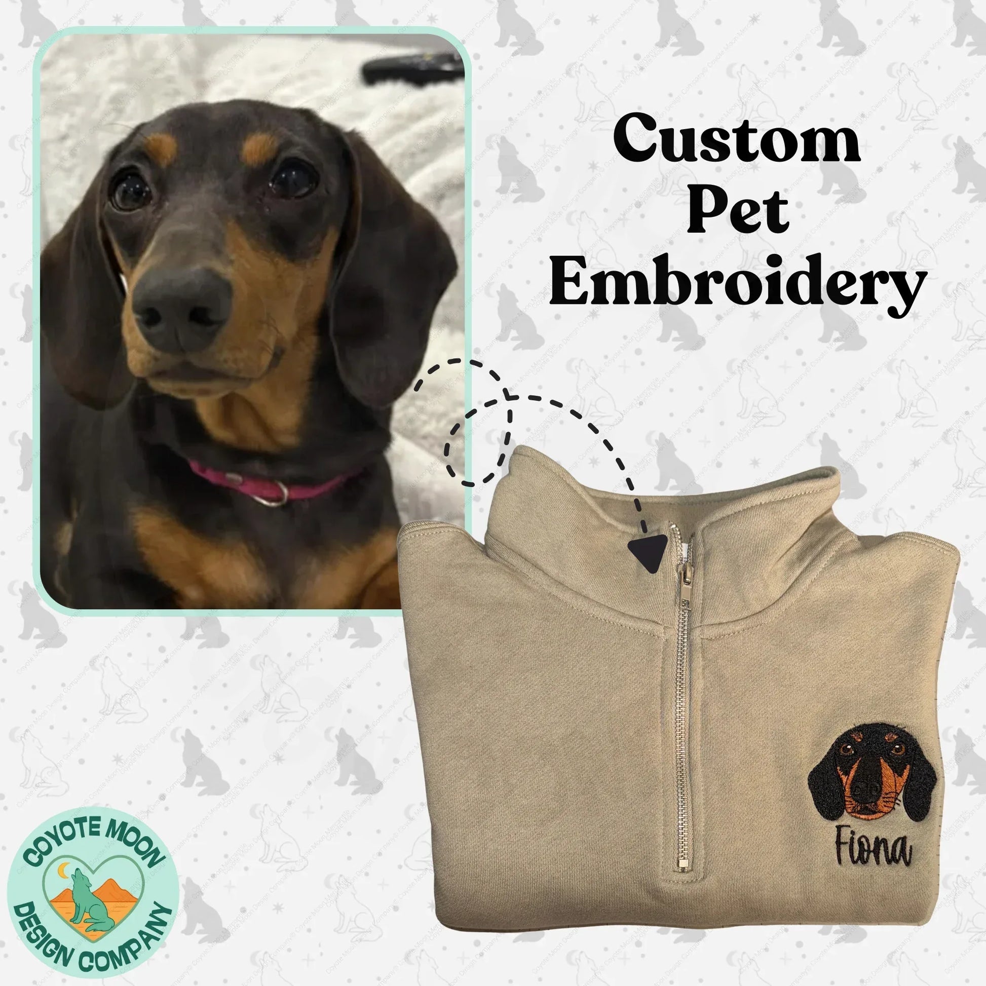 Custom Pet Portrait Sweatshirt or Quarter Zip - Coyote Moon Design Company