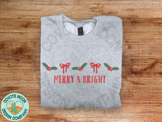 "Merry & Bright" Embroidered Sweatshirt