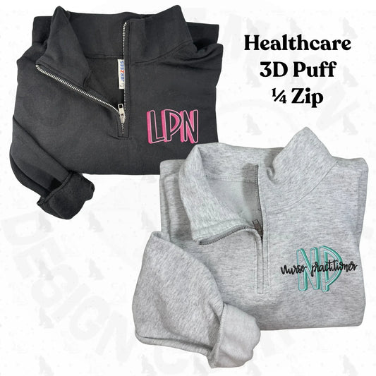 3D Puff Healthcare 1/4 Zip - Coyote Moon Design Company