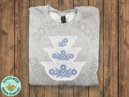 Vintage Floral Bowls Applique Embroidered Sweatshirt - Coyote Moon Design Company