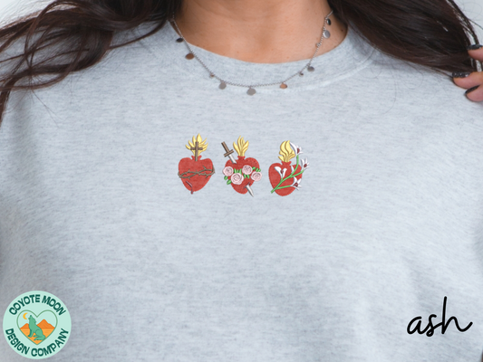 Holy Family Hearts Embroidered Sweatshirt | Catholic Hoodie | Christian Apparel