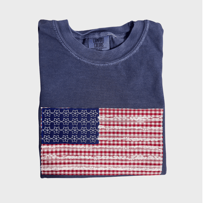 Embroidered American Flag Short Sleeve T-Shirt