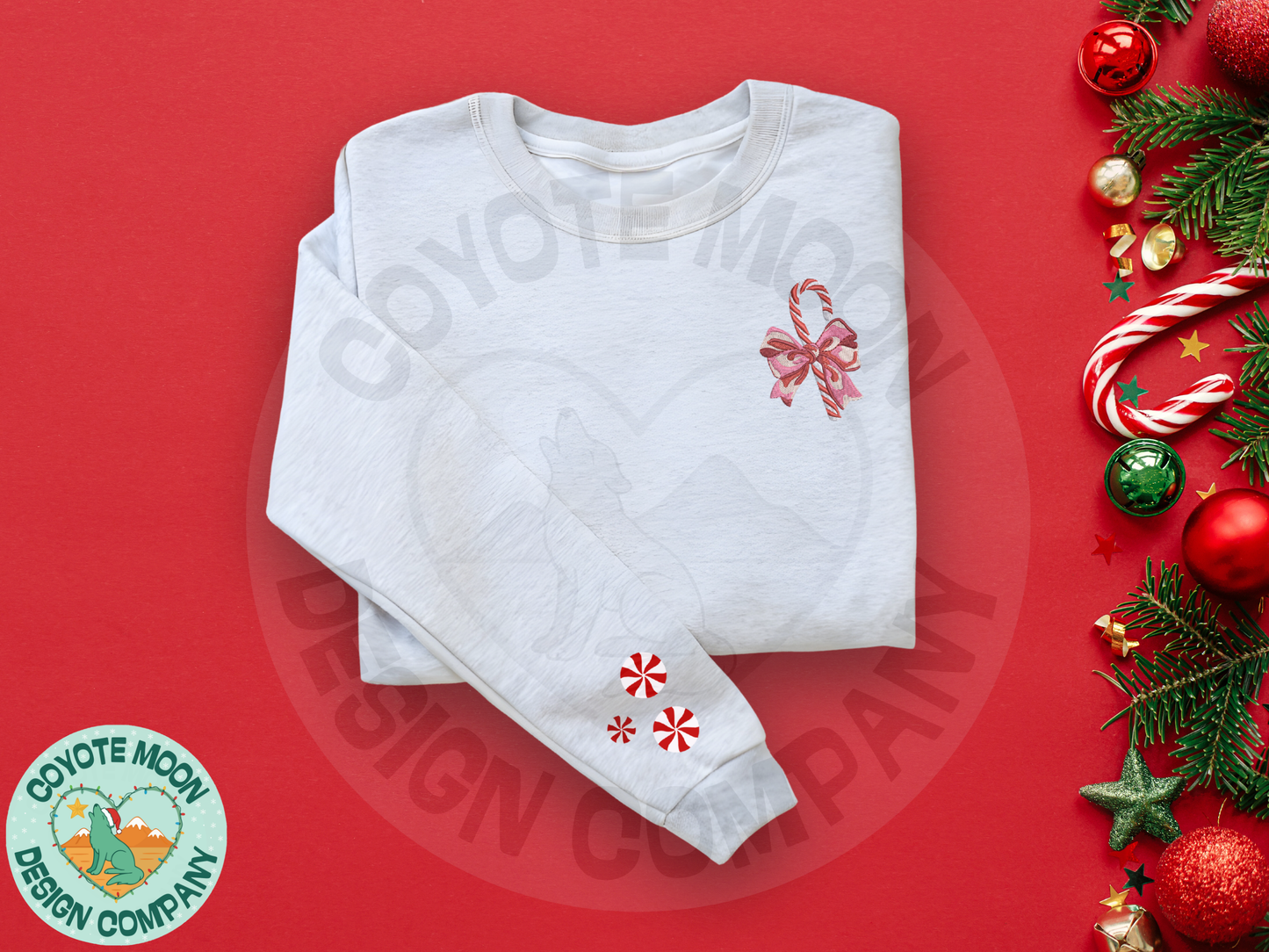 Candy Cane Bow Embroidered Sweatshirt