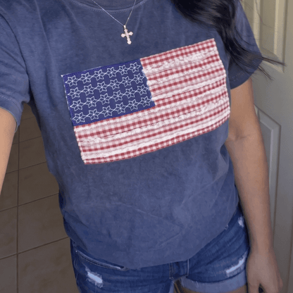 Embroidered American Flag Short Sleeve T-Shirt
