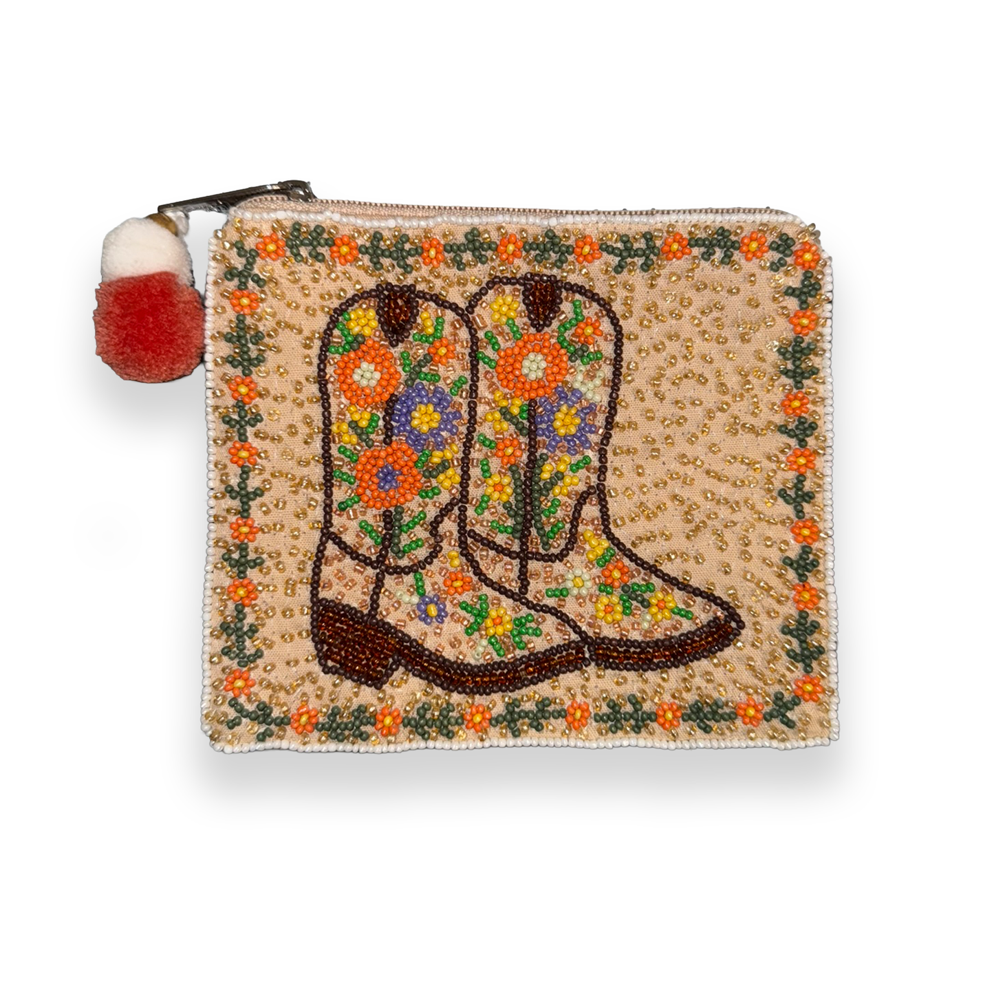 Floral Cowboy Boot Beaded Pouch