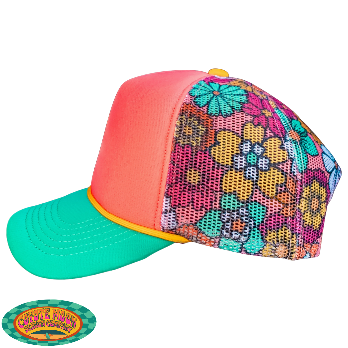 Custom Embroidered Groovy Floral Magnetic Ponytail Trucker Hat