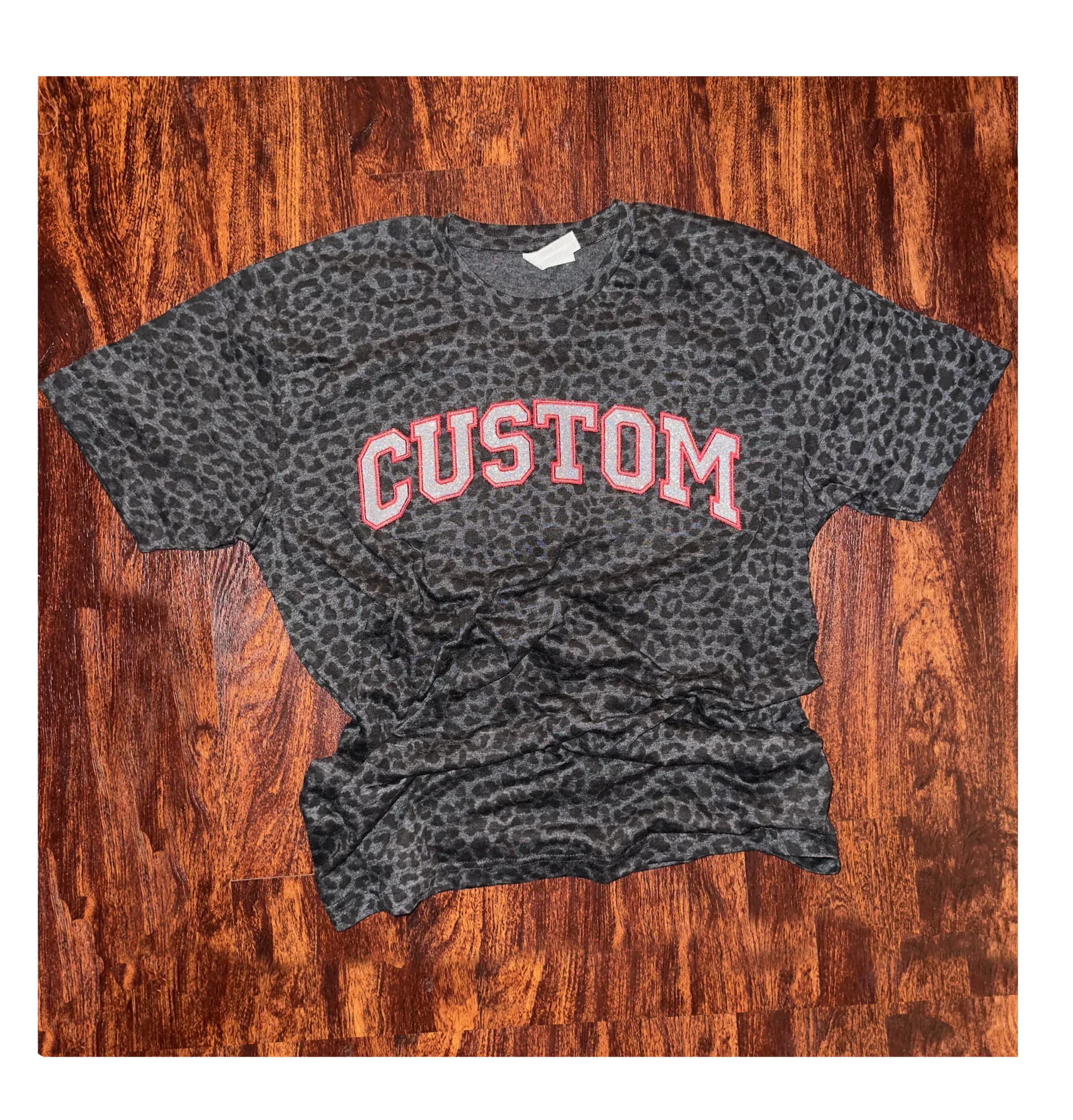 Glitter and Embroidered Black Leopard T-Shirt- Custom - Coyote Moon Design Company