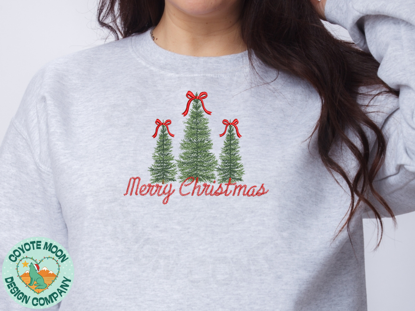 Merry Christmas Trees Embroidered Sweatshirt