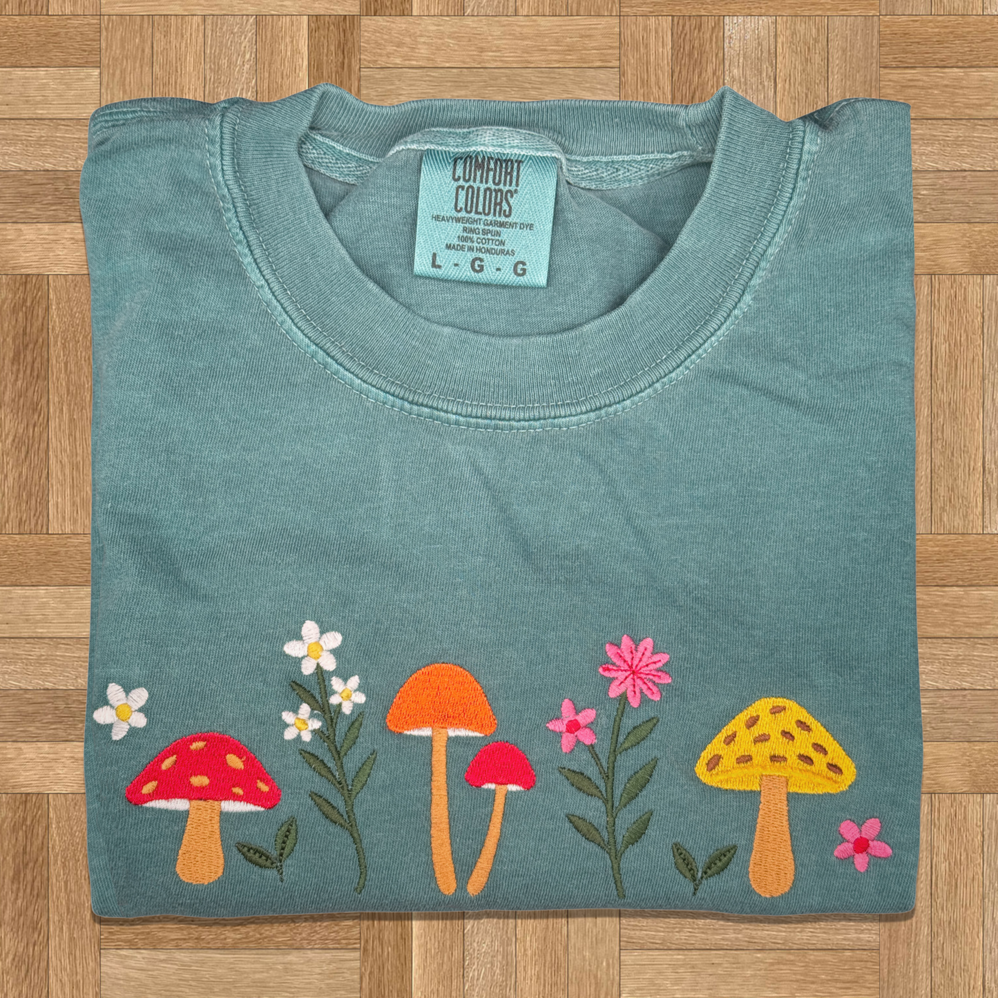Mushroom and Wildflower Embroidered Short Sleeve T-shirt