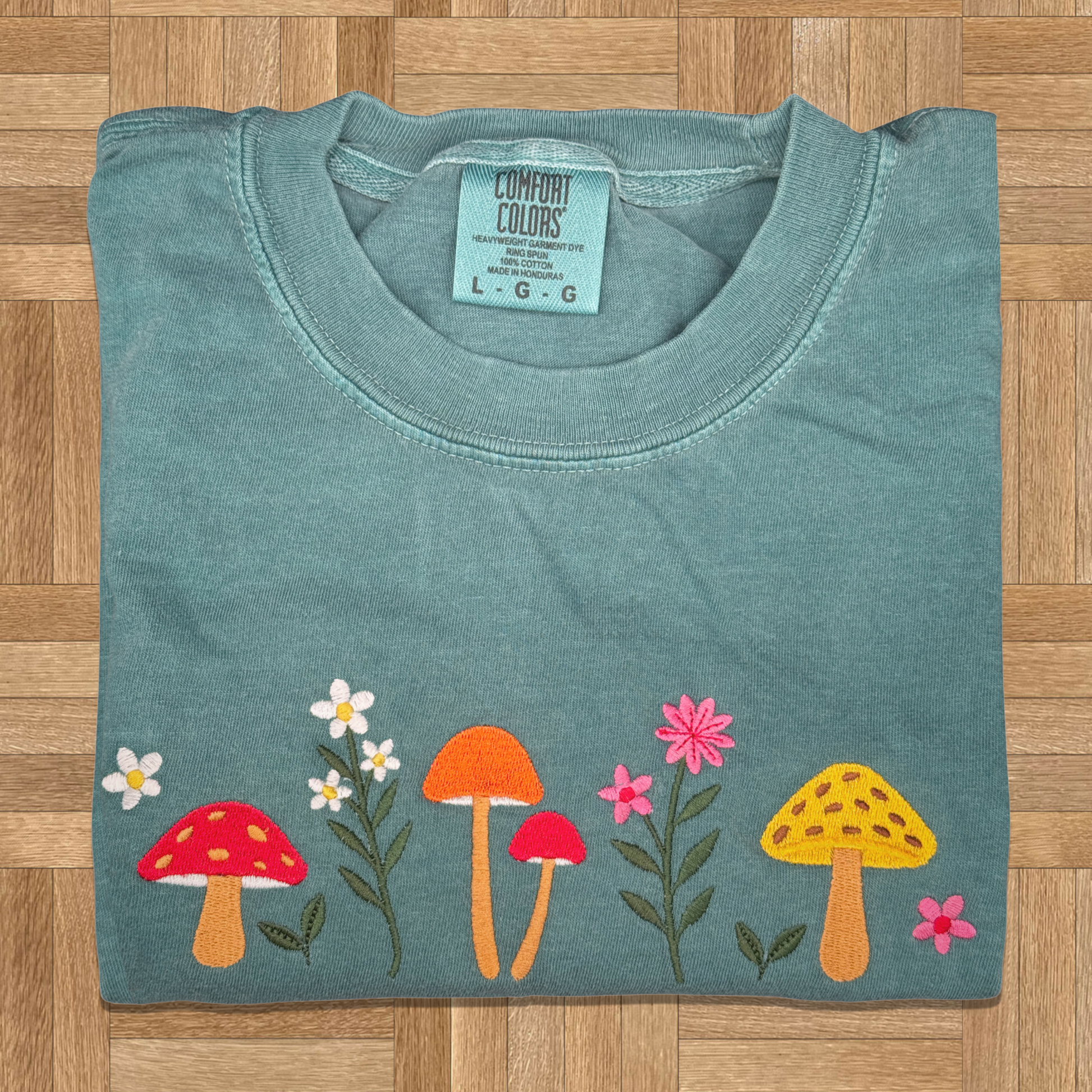 Mushroom and Wildflower Embroidered Short Sleeve T-shirt