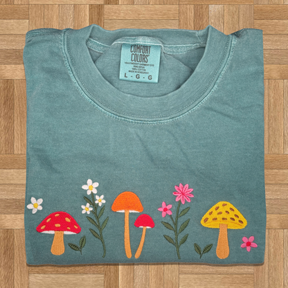 Mushroom and Wildflower Embroidered Short Sleeve T-shirt