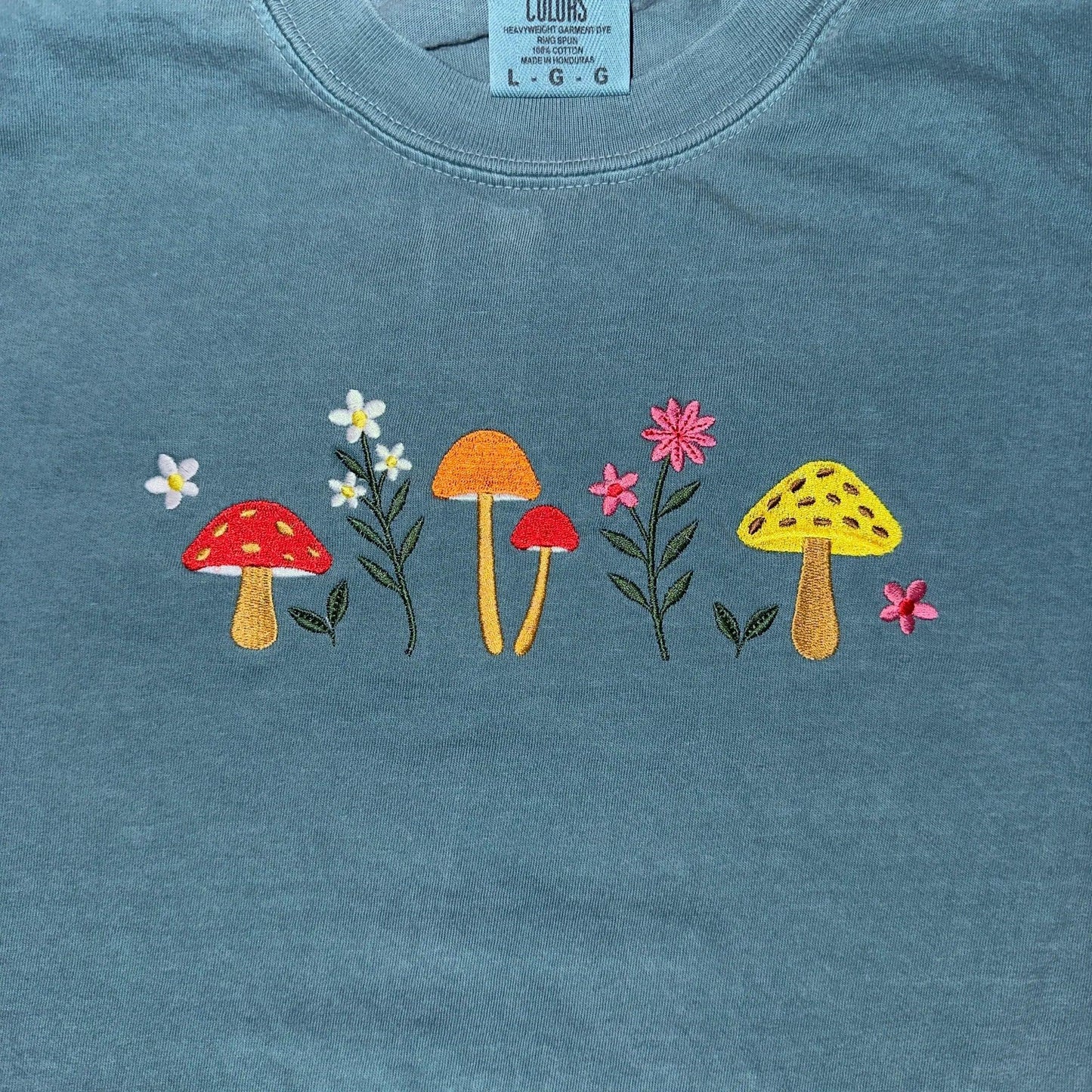 Mushroom and Wildflower Embroidered Short Sleeve T-shirt - Coyote Moon Design Company